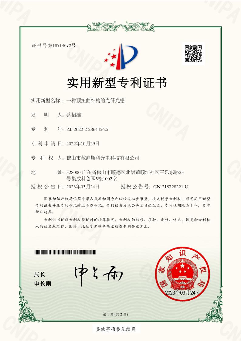 戴迪斯科 光纤光栅 发明专利