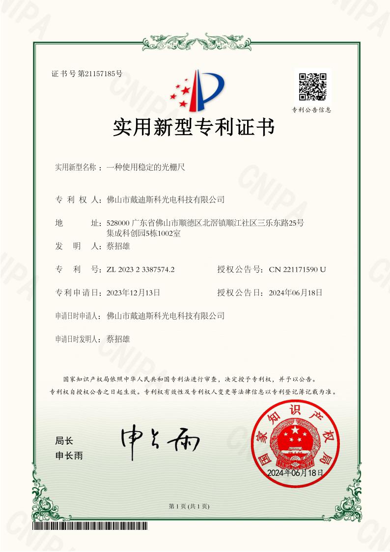 戴迪斯科 光栅尺 发明专利